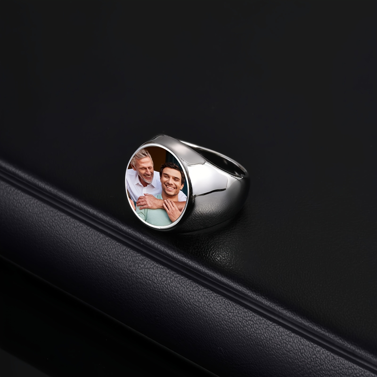 Custom Photo Engraved 316L Stainless Steel Ring, Personalized Gift